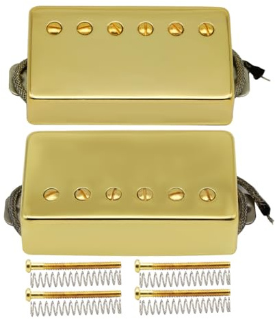 FLEOR Ensemble de micros Humbucker pour guitare Alnico5 Micros Golden Bridge & Neck Compatible avec la partie guitare de style LP