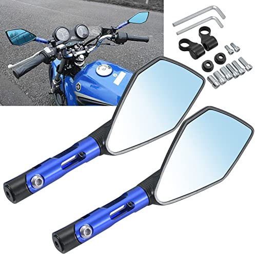 KATUR moto guidon fin Miroirs Rétroviseur bleu Moto Anti Glare Bluish Miroirs Hawk-Eye 10MM 8MM Clockwise fileté Mounts Les boulons de K awasaki S uzuki H onda V ictory C hopper