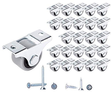 Castors - kleine Mini-Lenkrollen im Set, schwenkbar, 20-mm-Kunststoff-Gummirollen mit Metallplatte, Möbel, Gerät, und Ausrüstung