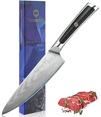 Sunnecko 16,5cm Messer Kochmesser Damastmesser Küchenmesser scharf Messer mit Damaststahl G10 Griff