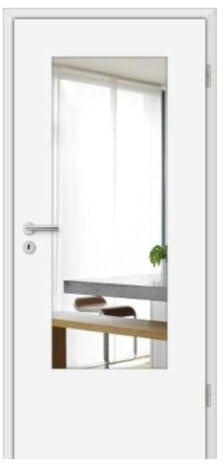 HORI Zimmertür Komplettset mit Zarge, Türdrücker und Verglasung I Innentür CPL Weiß mit Lichtausschnitt in Klarglas I Höhe 198,5 cm - DIN rechts - 1985 x 860 x 100 mm