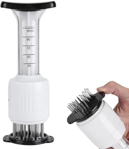 Ablandador de carne: ablandador de carne, inyector de aguja, filetes, sabor, jeringa, cocina, utensilio de cocina