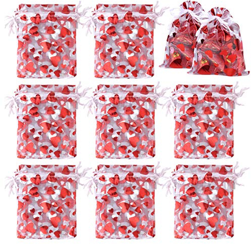 TUPARKA 120Pcs Gift Bags Love Heart Organza Bags Drawstring Pouches for Jewelry Packaging,Wedding Gift Bags Party Favor Bags, 3.94x4.72 Inch