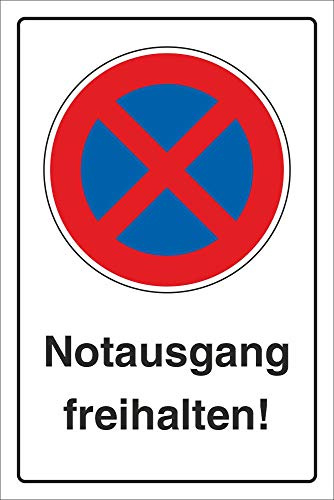 Schild Parkverbot Halteverbot Notausgang freihalten 300 x 200 mm | 3 mm Alu-Verbund, wetterfester UV-Direktdruck, robust und langlebig, Made in Germany
