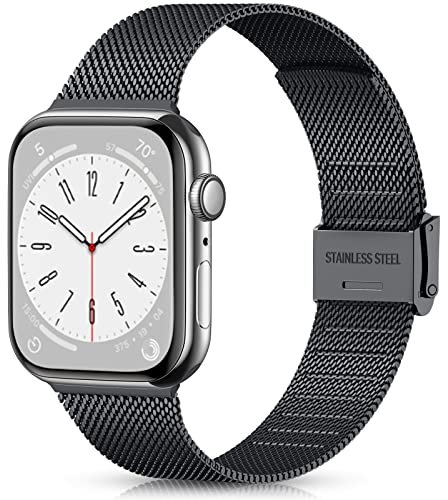 Ouwegaga Armband kompatibelt med Apple Watch 38 mm 40 mm 41 mm 42 mm 44 mm 45 mm, metallarmband kompatibelt med iWatch armband serie 8 7 6 5 4 3 2 1 SE, 38 mm/40 mm/41 mm svart
