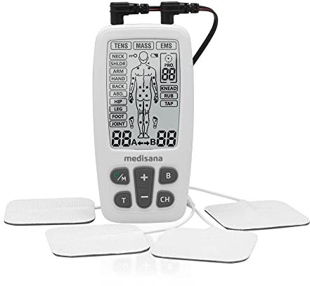 medisana TENS Gerät, EMS Reizstromgerät mit 60 Programmen professionelles Elektrotherapiegerät Muskelentspannung und Schmerzlinderung an Rücken, Nacken, Schultern, Bauch, Hüfte mit 4 Elektrodenpads