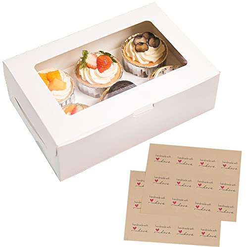 GylSun 15 Stück Cupcake Muffin Box Karton mit großem Sichtfenster inkl. Einlage Patisserieschachteln Biologisch Abbaubar (6er)