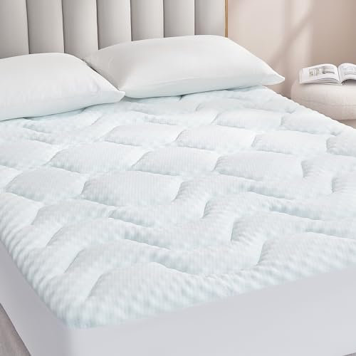 EHEYCIGA Topper para Colchón Viscoelastica 135x190, Sobrecolchon Memory Foam Mattress Topper, Transpirable sobre Colchon con Extra Profundo, Blanco