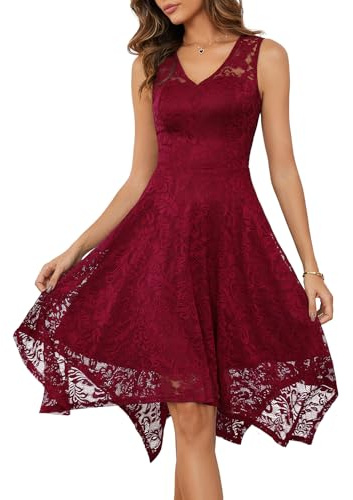 Meetjen Women's Cocktail Party Dresses 2025 Handkerchief Hem Lace Formal Wedding Guest Bridesmaid Fancy Prom Dress