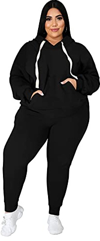 Tycorwd Zweiteiliges Damen-Sweatsuit-Set, Übergröße, langärmelig, Loungewear, Trainingsanzug-Sets, Schwarz1, 3XL Mehr