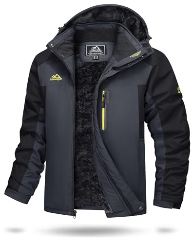 TACVASEN Herren Warme Skijacke Gefütterte Winterjacke Wasserabweisende Funktionsjacke mit Abnehmbarer Kapuzen