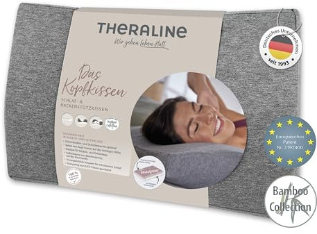 Theraline Kopfkissen | Ergonomisches Memory Foam Kissen mit Perlen | Nackenstützkissen für Seitenschläfer & Rückenschläfer | inklusive Bezug aus Bambusjersey ca. 50x30 cm | Melange Grau