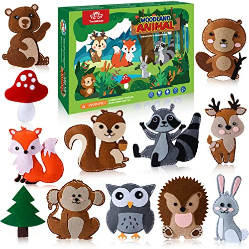 Tacobear Waldtier Nähset Kinder | Nähen | Dschungel Safari Tiere aus Filz Bastelset | Kreativ Geschenk Bastelmaterial für Jungen Mädchen 6 7 8 9 10 Jahren