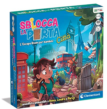 Clementoni - Sblocca la Porta Città, Gioco da Tavolo, Escape Room per Bambini 8+ Anni e Adulti, Ambientata a Roma, Londra e Parigi, 1-6 Giocatori, Made in Italy, Lingua Italiana, 16731