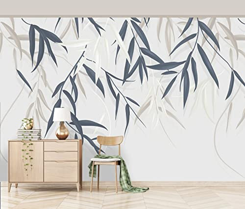 Tapete 3D Wandbild Moderne Blätter Blau Retro Fototapete 3D Effekt Vliestapete Wohnzimmer Schlafzimmer Wanddeko