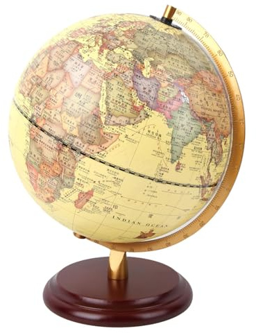 Agatige Globes of The World, Retro Style World Globes 25CM 3D Antique Decorative Desktop Globe Rotating Earth Geography Globe for Home Office Classroom(25cm antique belt lamp)