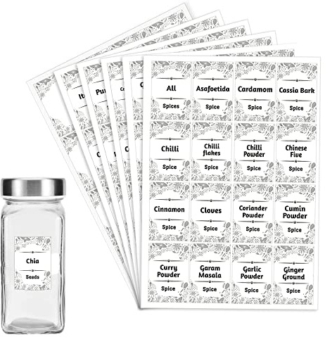 Pack of 96 Spice Stickers Labels for Jars and Bottles (30 x 45 mm) Spice Jar Labels Pre Printed Food Labels Stickers for Jars Seeds and Seasoning Containers Papa Prints®