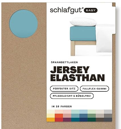 Schlafgut Easy Jersey Elasthan Spannbettlaken 180x200 bis 200x220 Petrol Mid, Spannbetttuch aus superweicher Baumwolle mit Elasthan