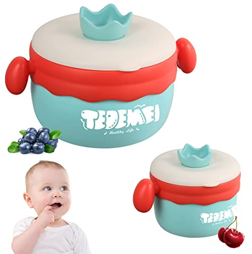 Syfunlv Isolierender Thermobehälter,Breischale Baby, Hält als kalt/warm - Doppelwandig 160-400ml Edelstahl Saugnapf Schüssel,Lunchbox Kindergeschirr,für Baby und Kinder (Grün,Set)