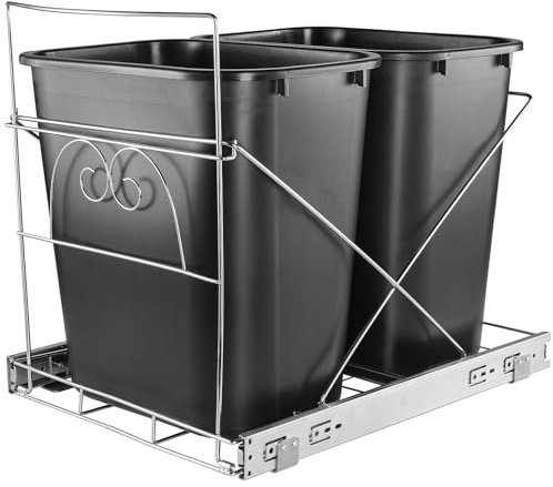 Pektiftn Poubelle à double tiroir sous l'armoire, sous l'évier, kit d'étagère coulissante, poubelle à double compartiment coulissant pour la cuisine (poubelle non incluse) (double)