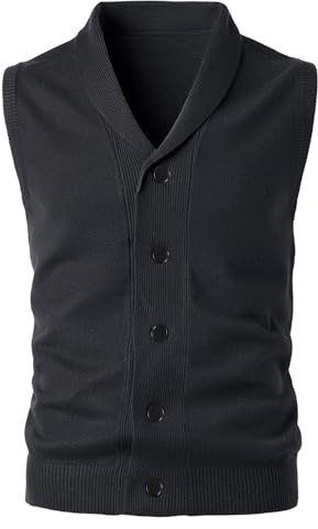 Harbrosrce Gilet da Uomo Collo a Scialle Maglione Classico Maglia Cardigan Senza Maniche Maglieria con Bottone