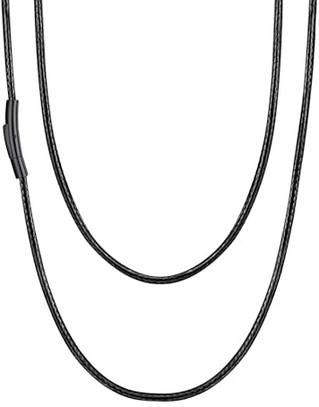 U7 Lederband für Ketten Herren Damen 2mm/3mm Schwarz/Braun mit Edelstahl Verschluss 41cm/46cm/51cm/55cm/61cm/66cm/71cm/76cm