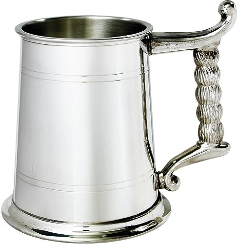 I LUV LTD Étain Chope 1 Pinte Plaine Lignes Doubles Poignée en Corde Pur Lourd Jauge Bière Chope Possibilité de Gravure Cadeaux Personnalisés pour Hommes et Femmes