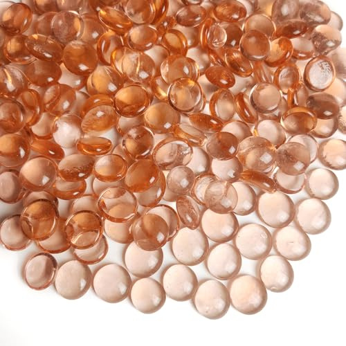 HappyFiller 1 LB Champagne(Peach Pink) Fire Glass Gems Beads Vase Fillers Flat Back Marbles Aquarium Pebbles Nuggets,Arts Crafts,Succulent Plants Top Dressing Soil Cover,Terrarium,Outdoor Garden Decor