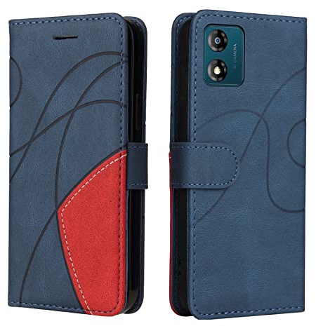 XINNI Carcasa para Motorola Moto E13 Funda, PU/TPU Retro Cuero Magnético Estuche Protector Anti-caída Caso del Tirón Case Cover, Azul