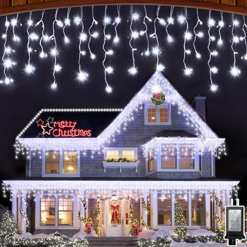 Niranjan - Cortina luminosa para exterior, interior, 8 modos, luces de Navidad, decoración de balcón, terraza, fiesta de cumpleaños, 10 m, color blanco