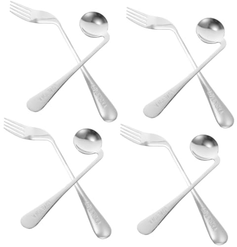 Gatuida 4juegos Cubiertos Ergonomicos Para Mayores De Tenedor y Cuchara Ángulo Para Alimentación Autónoma Diseño Antivuelco y Antideslizante Para Pacientes Cama