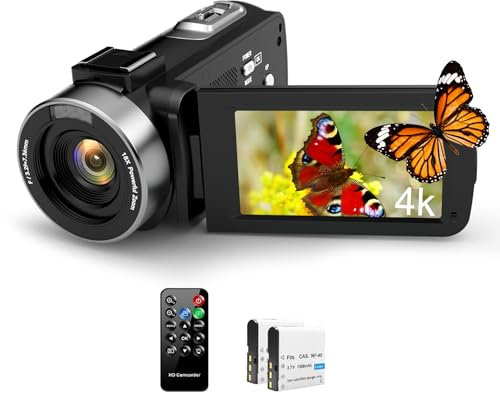 XrePro Videokamera 4K, 42MP Camcorder 3.0 Zoll 270 Grad Drehbarer IPS Bildschirm 18X Digital Zoom mit IR Nachtsicht Vlogging Kamera, Fernbedienung