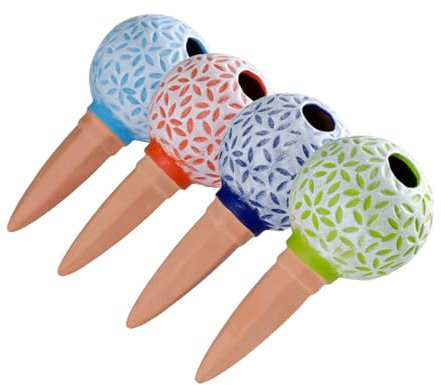KASFDBMO Terrakotta-Bewässerungsspikes, langsames Tropfen, selbstbewässernde Stäbe, Kugel, vertikaler Übertopf, Garten, automatische Bewässerung, selbstbewässernder Übertopf, 4 Stück