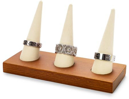 Oirlv Massivholz Ringständer Konisch Schmuck Ring Vitrine Organizer Display Stand (Cremeweiß)