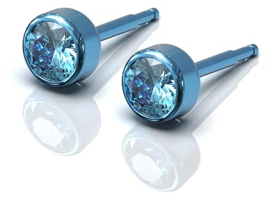 Blue Diamond Stud Earrings Mens Womens Blue Titanium Hypoallergenic