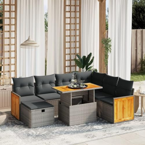 Keyroto 8-tlg. GartenSofagarnitur mit Kissen Grau Poly Rattan #5,Loungemöbel,Garten Lounge,Gartensofa,Garten Sofa,Gartenmöbel,Balkon Sofa,Outdoor Sofa,Balkonmöbel,Sofa Garten,Gartenlounge,Balkon Möbel