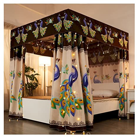 itonc Bett Vorhang 4 Ecke Post Bett Baldachin Net, Mit Support, Sonnenschutz Und Atmungsaktiv Schlafzimmer Bett Vorhang, (Farbe : EIN, Größe : 120X200X200Cm)
