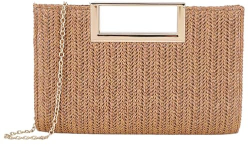WMFASBAG Womens Straw Clutch Bag Handmade Shoulder Bag Top Handle Bag Closure Crossbody Purse Evening Bag for Wedding Prom Party