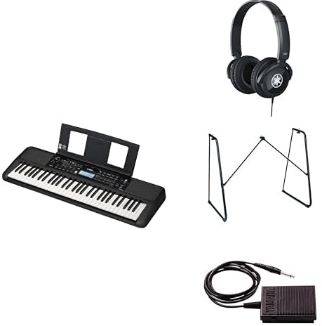 Yamaha Tragbares PSR-E383 Keyboard für Anfänger im Paket mit HPH-100-Kopfhörern, L-2C-Keyboardständer und Sustain-Pedal