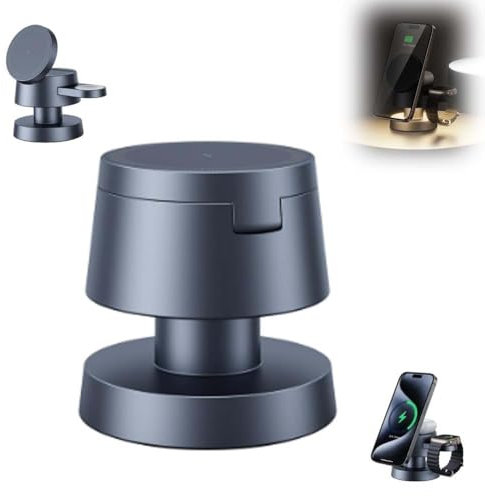 Chargeur sans Fil magnétique 4 en 1, Chargeur sans Fil 4 en 1, veilleuse Champignon, Chargement de téléphone sans Fil avec veilleuse, for Montres, écouteurs, Cadeau d'anniversaire(1PCS)