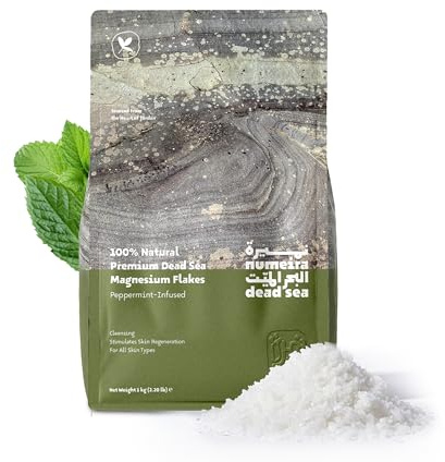 Numeira Magnesiumchlorid-Flocken aus dem Toten Meer mit Pfefferminzöl 1 kg | Magnesiumchlorid-Flocken aus dem Toten Meer, mit Pfefferminzöl angereichert, zum Einweichen und Baden, ideal für das Bad