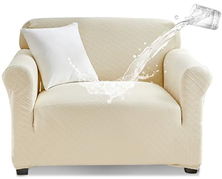 Tokokimo Stretch Wasserdichter Sofabezug, Auslaufsicherer Möbelschutz für Kinder und Haustiere (1-Sitzer, Beige Kariert), der Bezug Muss für Einen Perfekten Sitz in die Sofa-Spalten Gesteckt Werden