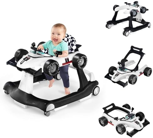 Fantask Gåvagn med ljus och hjul, hopfällbar gåvagn med justerbar höjd och hastighet, 4-i-1 baby walker, bilformad med musikbox upp till 15 kg, promenadfri baby från 6 månader