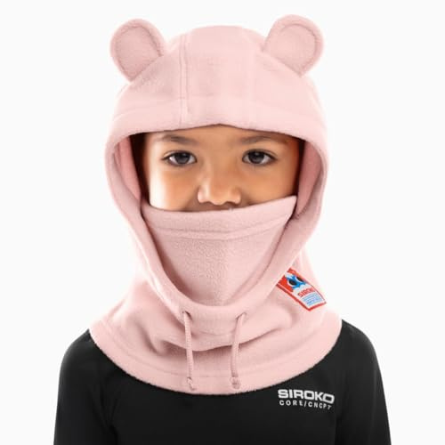 SIROKO - Teddyrosa barn skid- och snowboard-balaclava, Rosenröd, one size