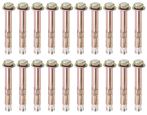 M METERXITY 20-Pack Hex Expansion Bolt M6x60mm Steel, Colored | Galvanized Iron-Carbon Steel, Anti-Corrosion Metal Bolt for Concrete, Dry Brick, Block Walls