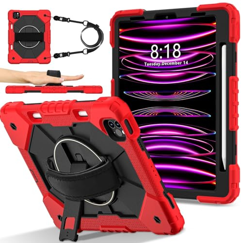 Tablet PC Väskor Fodral Fodral Rugged Case Compatible with iPad Air 5th Generation 10.9-Inch Case,Heavy Duty Protective Cover with Adjustable Stand & Shoulder Strap,With Wrist Strap Kids-Friendly Tabl