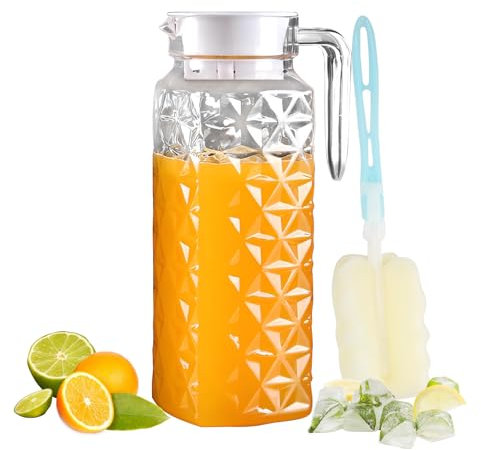1PCS Jarra de Agua de 1,1 l con Tapa y Asa, Jarra de Acrílico de Acrílico para Zumos, Transparente Jarra de Agua para Agua de Nevera, Irrompible, Fácil de Limpiar, Ideal para té Helado(1,1 L)