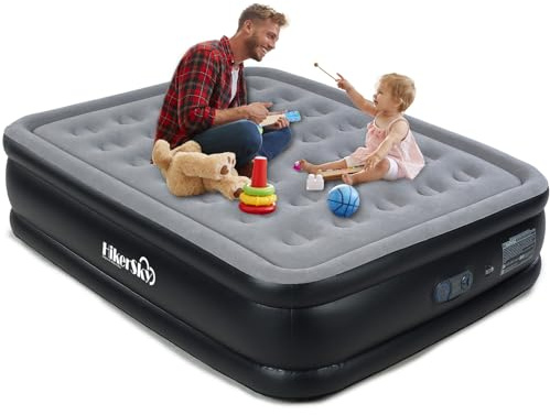 HikerSKY Selbstaufblasbare Luftmatratze King Size mit integrierter Pumpe, aufblasbare Matratze mit Comfort Plush, für Zuhause, Gäste und Camping (Grau, 198x147x45cm)