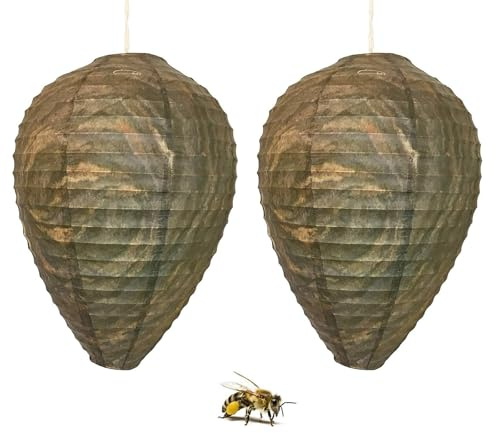 2 Stück Wespennest Attrappe & Hornissennest Attrappe 22x28cm - Wespenabwehr-System mit künstlichem Köder | wasserdicht für Haus und Garten Outdoor