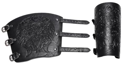 Tiajingzi Mittelalterliche Armschützer, Cosplay, PU-Leder, Vintage-Ritter-Armschienen – Halloween-Rollenspiel, geprägter Armschutz, Armband, Kostüm für Freund, Hus